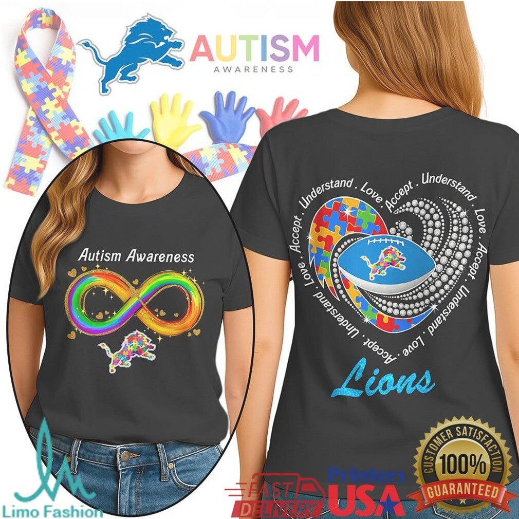 Detroit Lions Autism Awareness T Shirt Infinity Loop & Team Heart Graphic - Limotees LLC