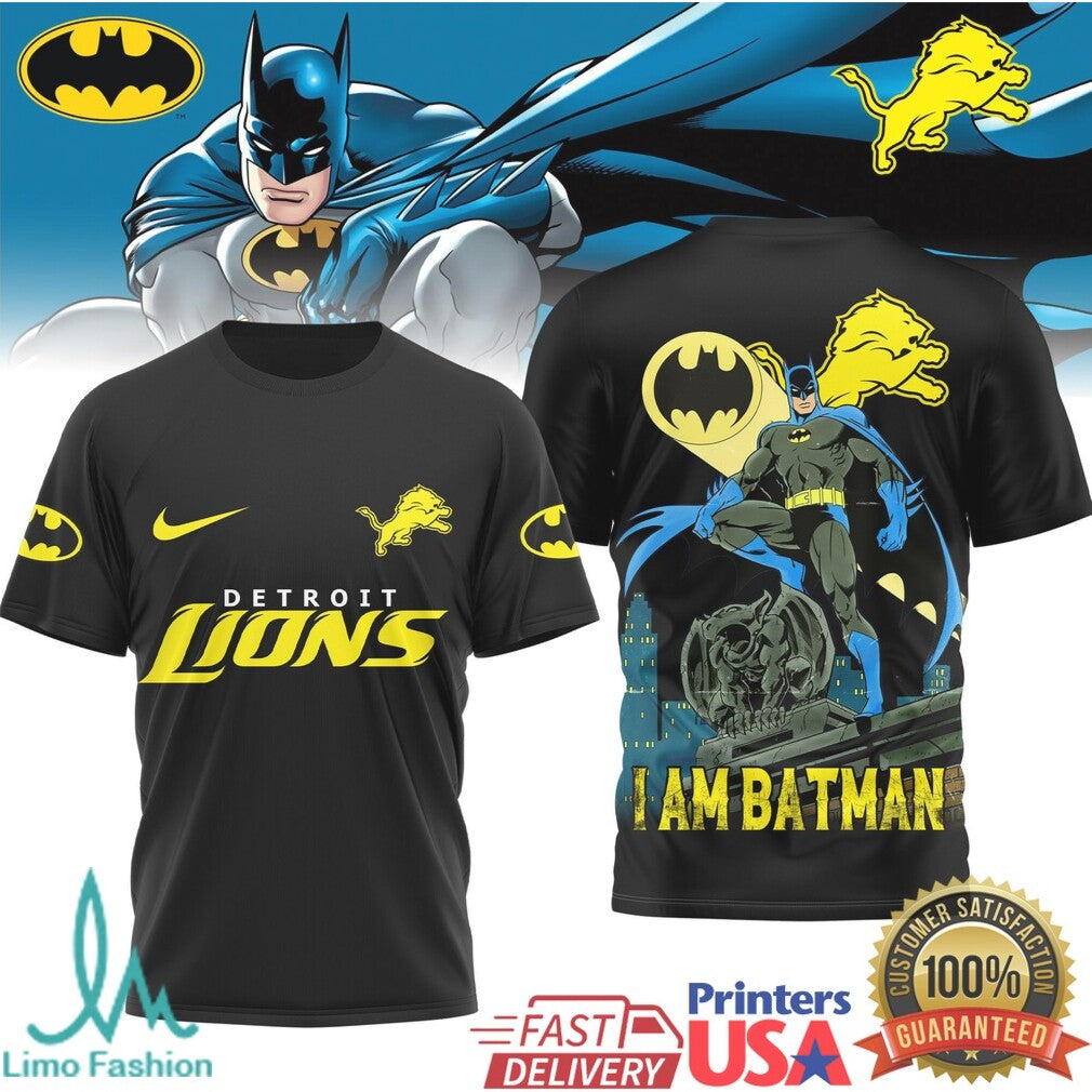 Detroit Lions Batman I Am Batman NFL Football Super Hero Graphic T Shirt - Limotees LLC