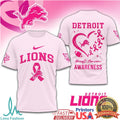 Detroit Lions Breast Cancer Awareness Pink Ribbon Football T Shirt