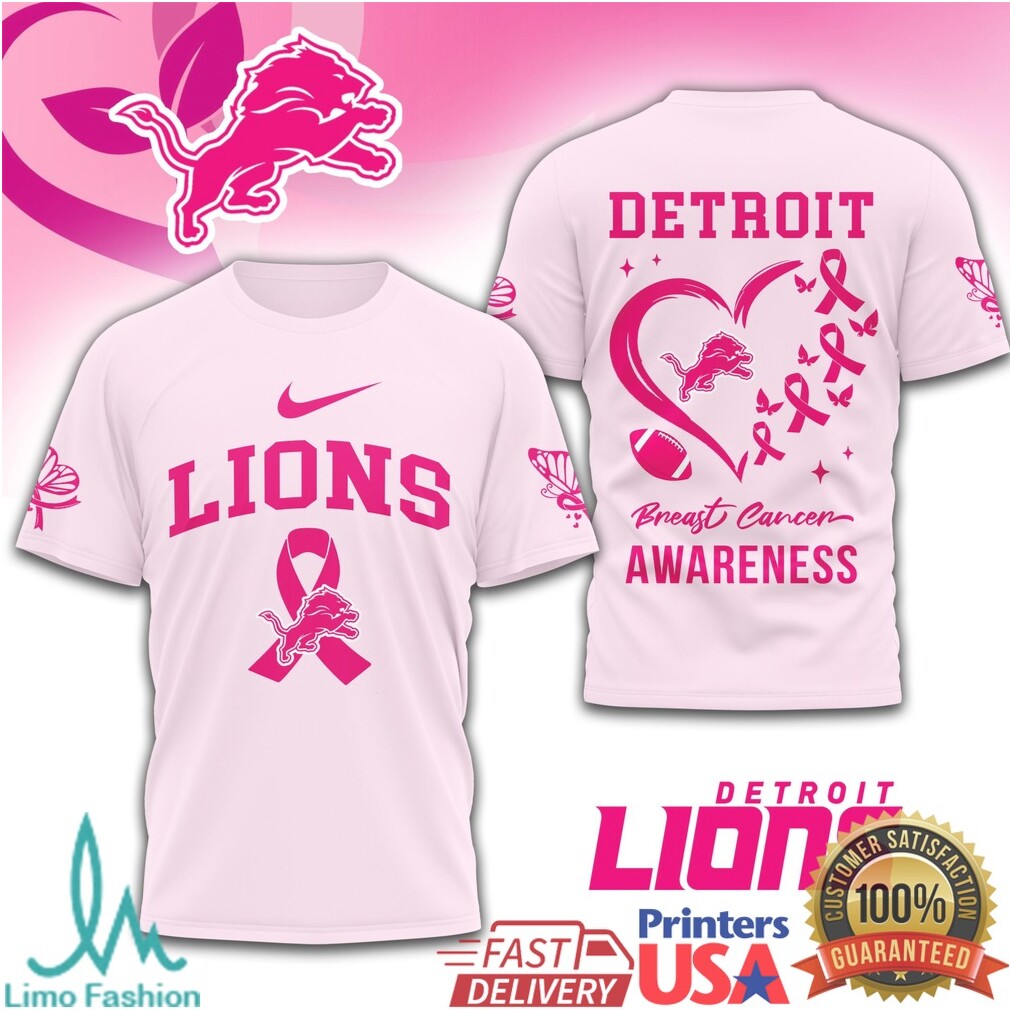 Detroit Lions Breast Cancer Awareness Pink Ribbon Football T Shirt