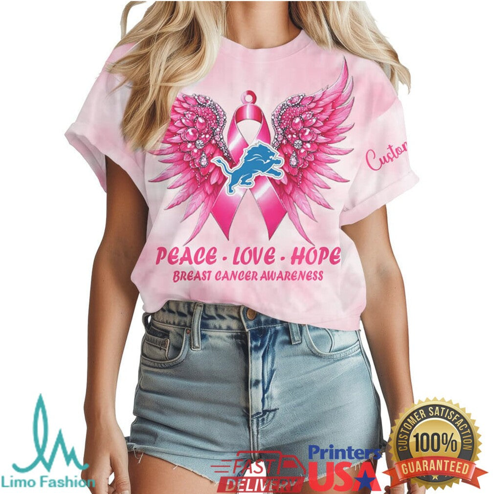 Detroit Lions Breast Cancer Awareness Pink Ribbon Hope For A Cure T Shirt