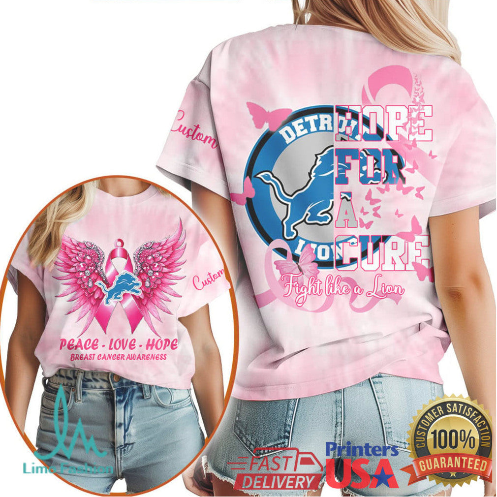 Detroit Lions Breast Cancer Awareness Pink Ribbon Hope For A Cure T Shirt