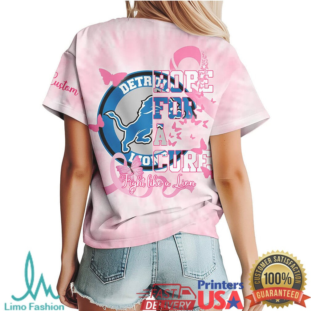 Detroit Lions Breast Cancer Awareness Pink Ribbon Hope For A Cure T Shirt
