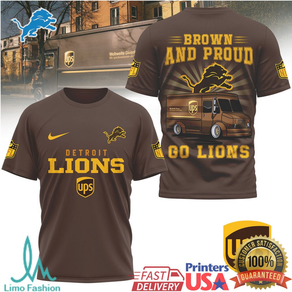 Detroit Lions Brown and Proud UPS Graphic Short Sleeve Tee - Limotees LLC