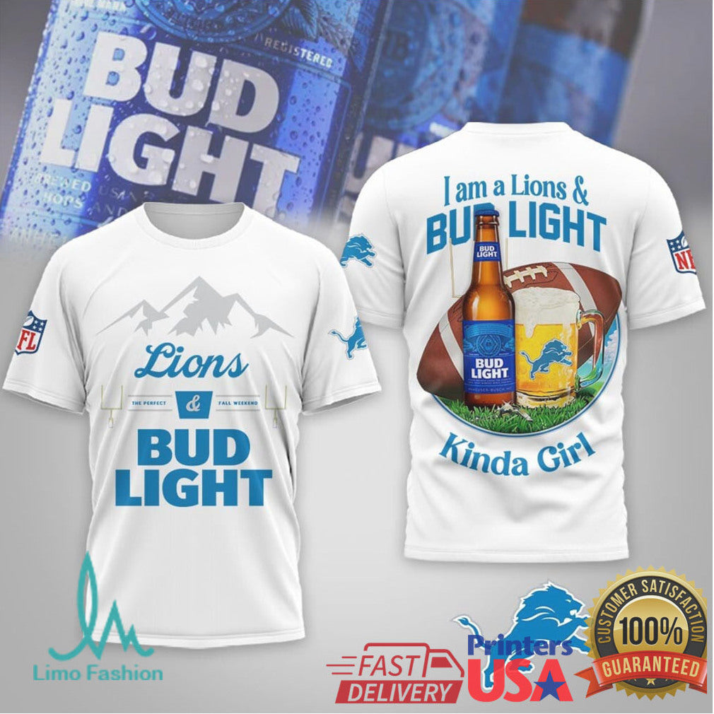 Detroit Lions Bud Light Kinda Guy Girl Tshirt Hoodie - Limotees LLC