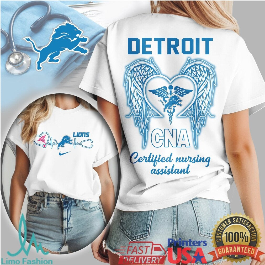 Detroit Lions CNA T Shirt Nursing Assistant Wings & Heart Medical Apparel - Limotees LLC