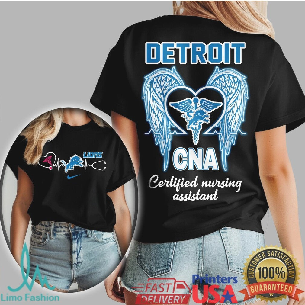 Detroit Lions CNA T Shirt Nursing Assistant Wings & Heart Medical Apparel - Limotees LLC
