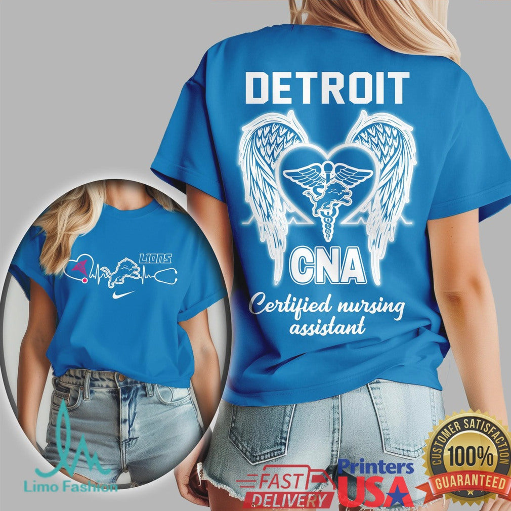 Detroit Lions CNA T Shirt Nursing Assistant Wings & Heart Medical Apparel - Limotees LLC