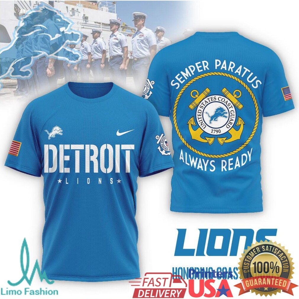 Detroit Lions Coast Guard Semper Paratus Veterans T Shirt - Limotees LLC
