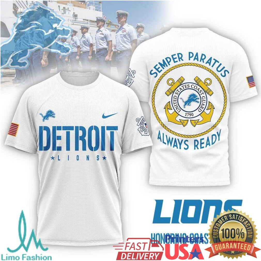 Detroit Lions Coast Guard Semper Paratus Veterans T Shirt - Limotees LLC