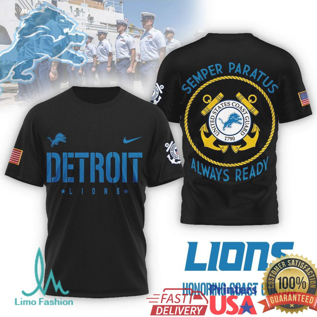 Detroit Lions Coast Guard Semper Paratus Veterans T Shirt - Limotees LLC