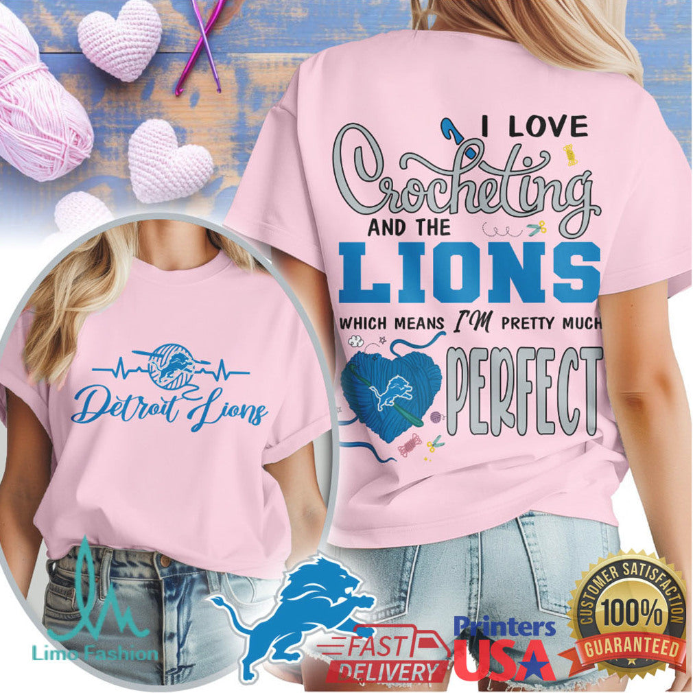 Detroit Lions Crochet Heart Graphic Tee I'm Pretty Much Perfect - Limotees LLC