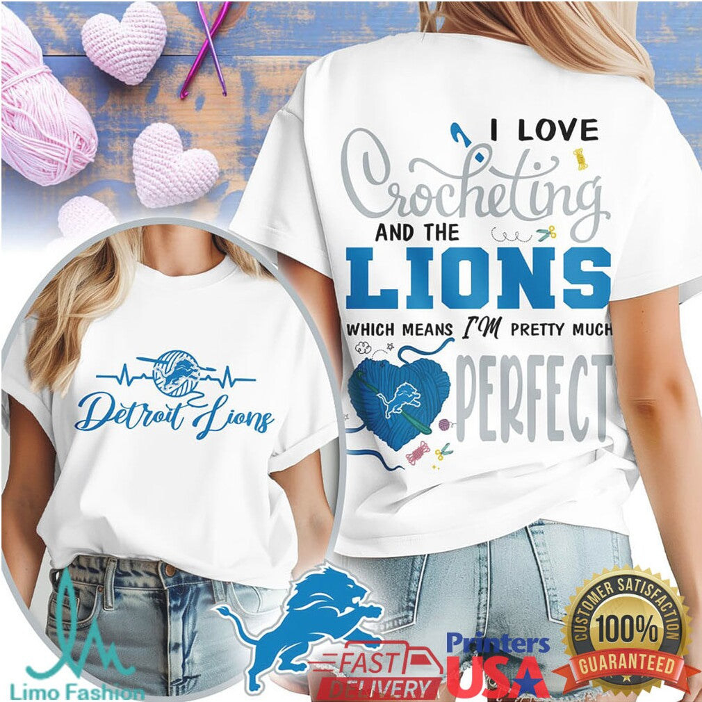 Detroit Lions Crochet Heart Graphic Tee I'm Pretty Much Perfect - Limotees LLC