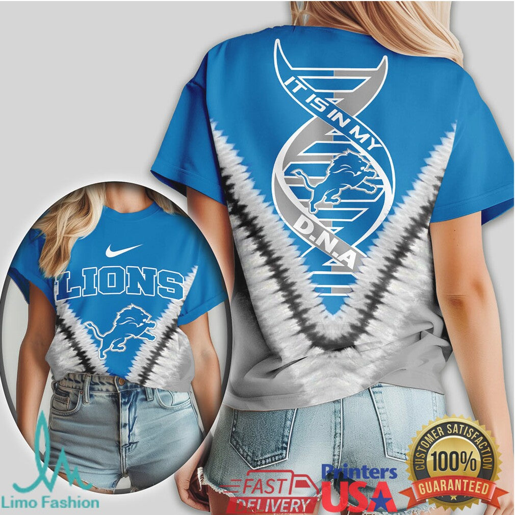 Detroit Lions DNA Lion Graphic Blue & Silver Graphic T Shirt - Limotees LLC