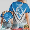Detroit Lions DNA Lion Graphic Blue & Silver Graphic T Shirt - Limotees LLC
