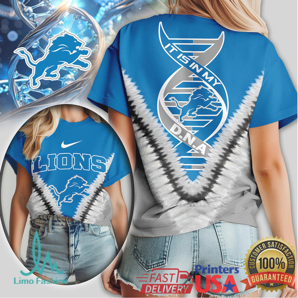 Detroit Lions DNA Lion Graphic Blue & Silver Graphic T Shirt - Limotees LLC