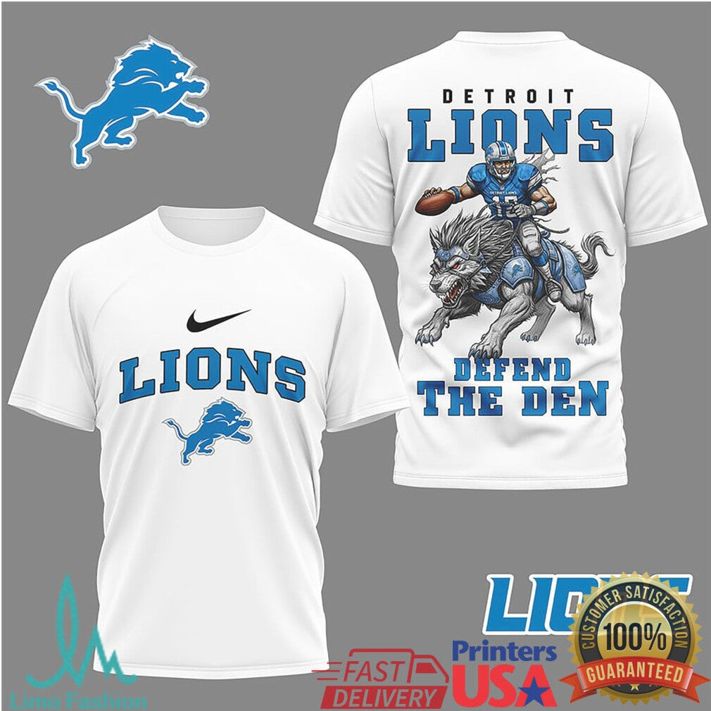 Detroit Lions “Defend The Den” Lion Rider Graphic T Shirt - Limotees LLC