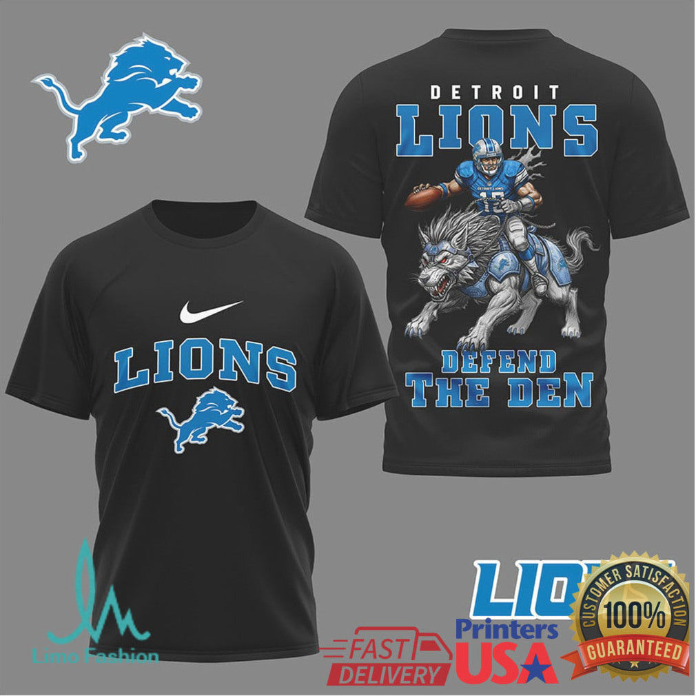 Detroit Lions “Defend The Den” Lion Rider Graphic T Shirt - Limotees LLC