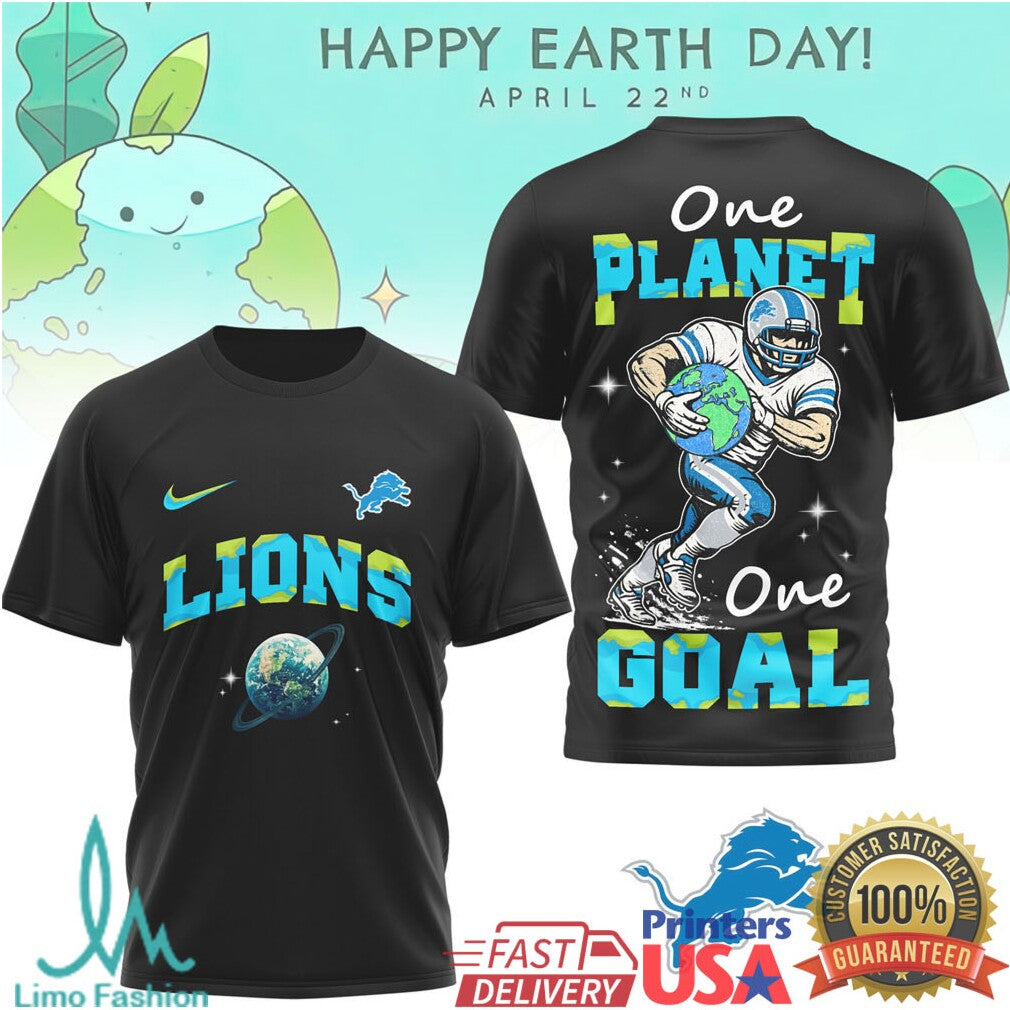 Detroit Lions Earth Day One Planet One Goal Football T Shirt