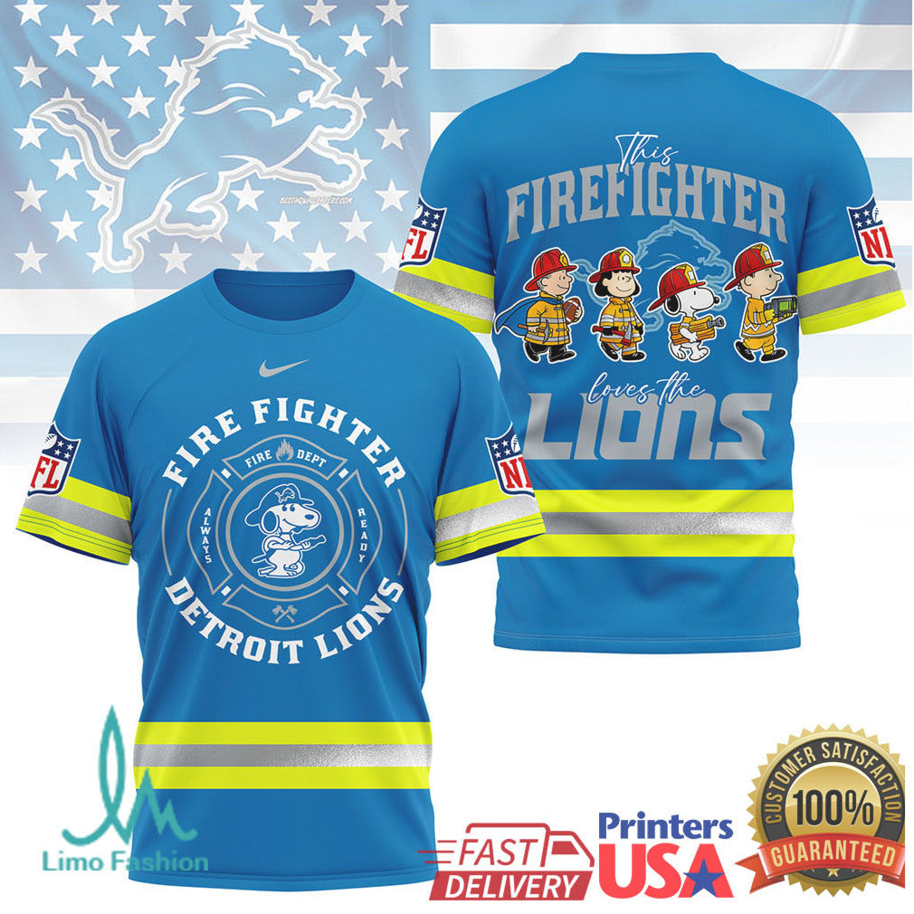 Detroit Lions Firefighter Snoopy Peanuts Always Ready T Shirt - Limotees LLC