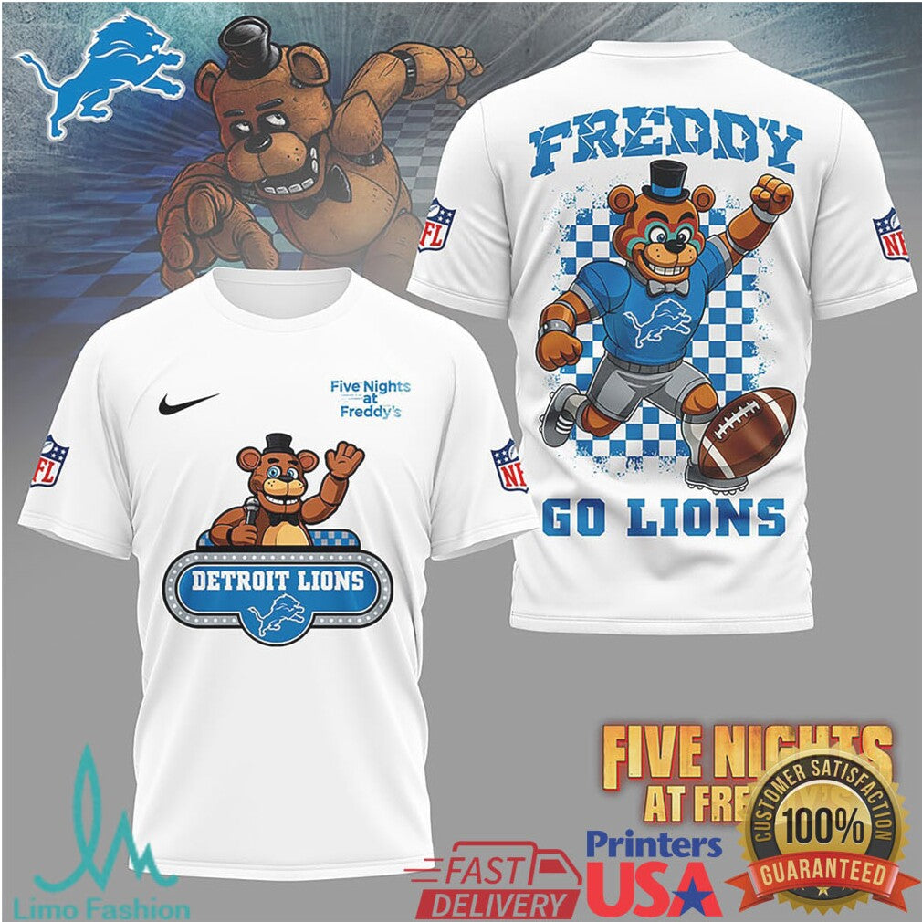 Detroit Lions Freddy Fazbear NFL Graphic T Shirt Go Lions - Limotees LLC