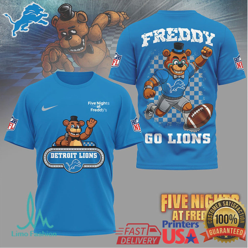 Detroit Lions Freddy Fazbear NFL Graphic T Shirt Go Lions - Limotees LLC