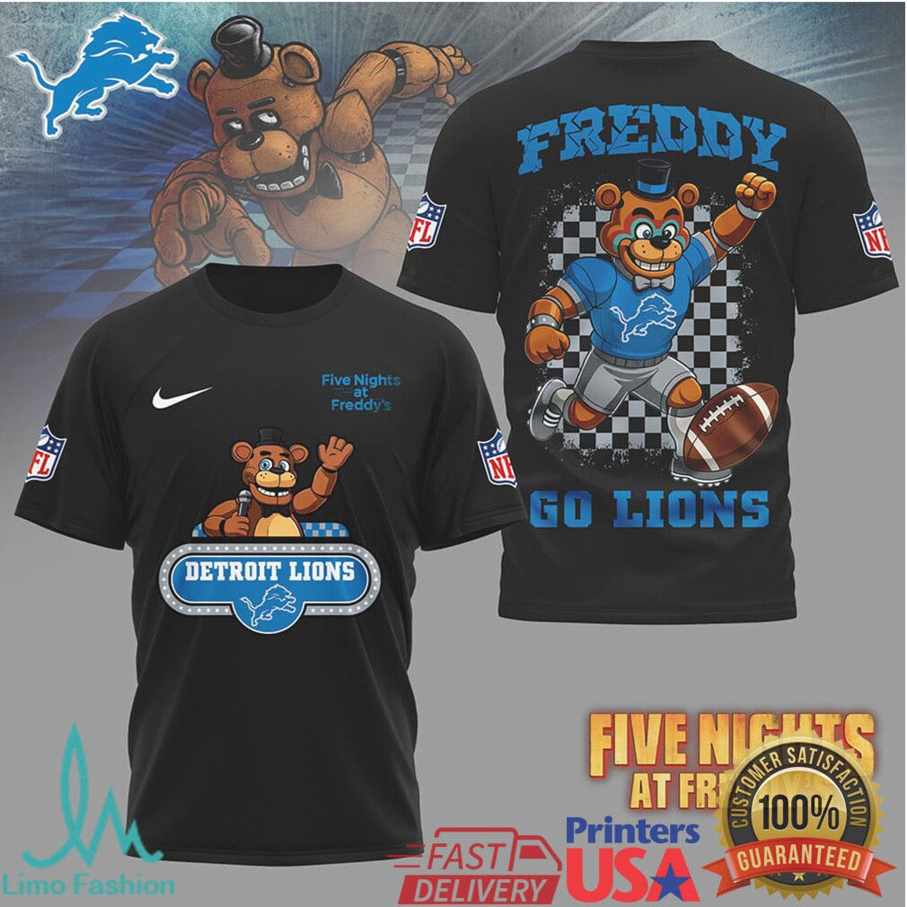 Detroit Lions Freddy Fazbear NFL Graphic T Shirt Go Lions - Limotees LLC