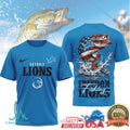 Detroit Lions Freedom Fishing Bass American Flag T Shirt - Limotees LLC