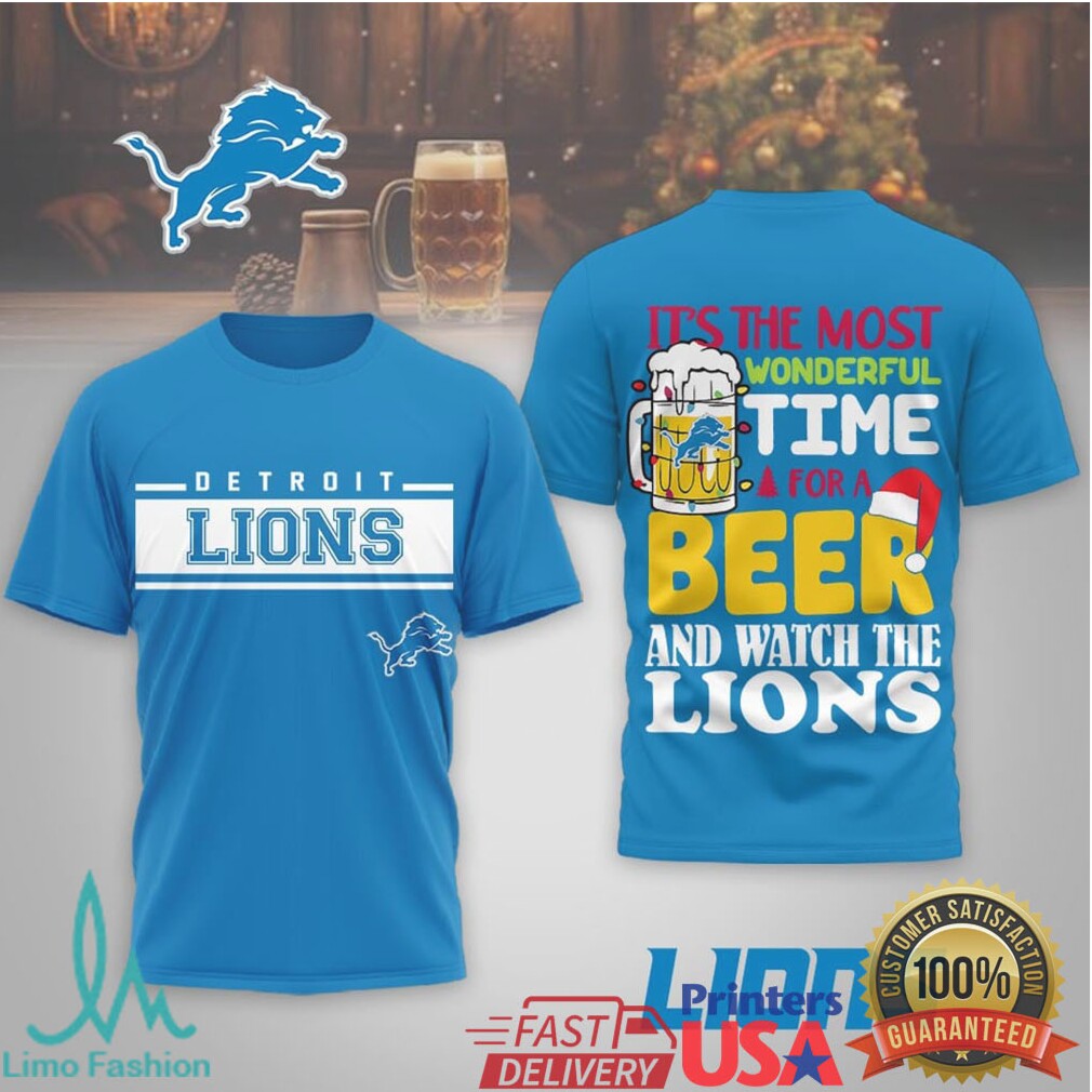 Detroit Lions Funny Christmas Beer & Football Graphic T Shirt - Limotees LLC