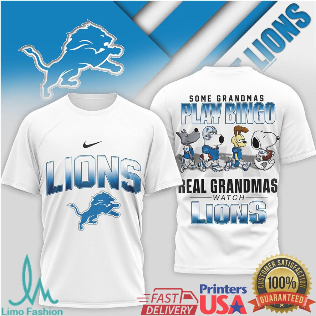 Detroit Lions Grandma T Shirt Real Grandmas Watch Lions Bingo Design - Limotees LLC