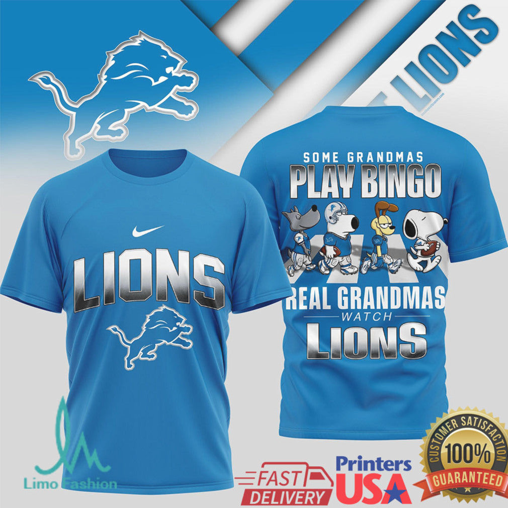 Detroit Lions Grandma T Shirt Real Grandmas Watch Lions Bingo Design - Limotees LLC