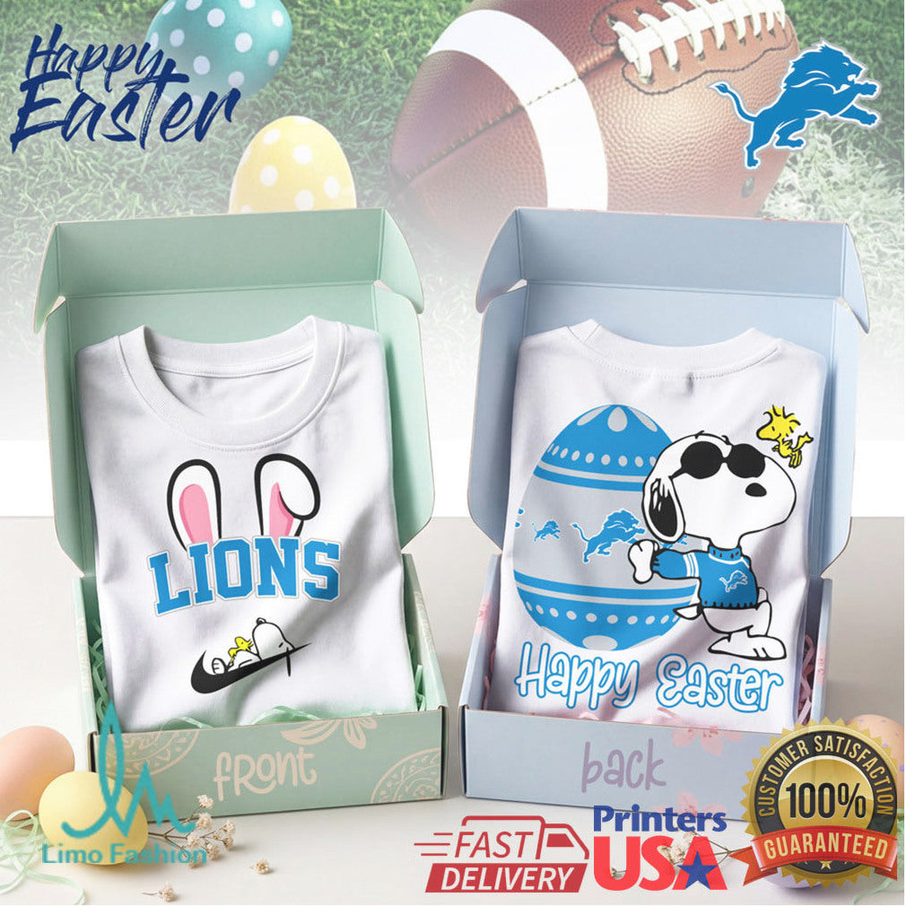 Detroit Lions Happy Easter Snoopy & Woodstock Easter Egg T Shirt - Limotees LLC