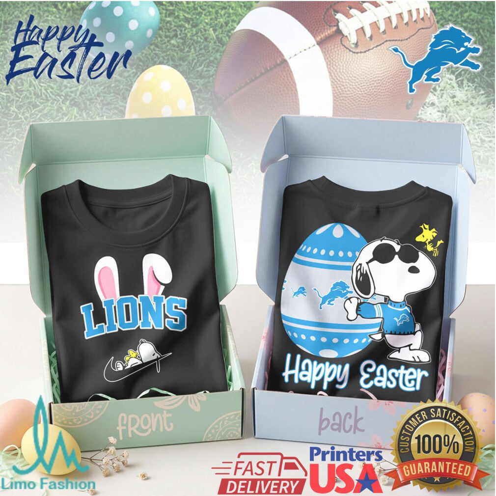 Detroit Lions Happy Easter Snoopy & Woodstock Easter Egg T Shirt - Limotees LLC