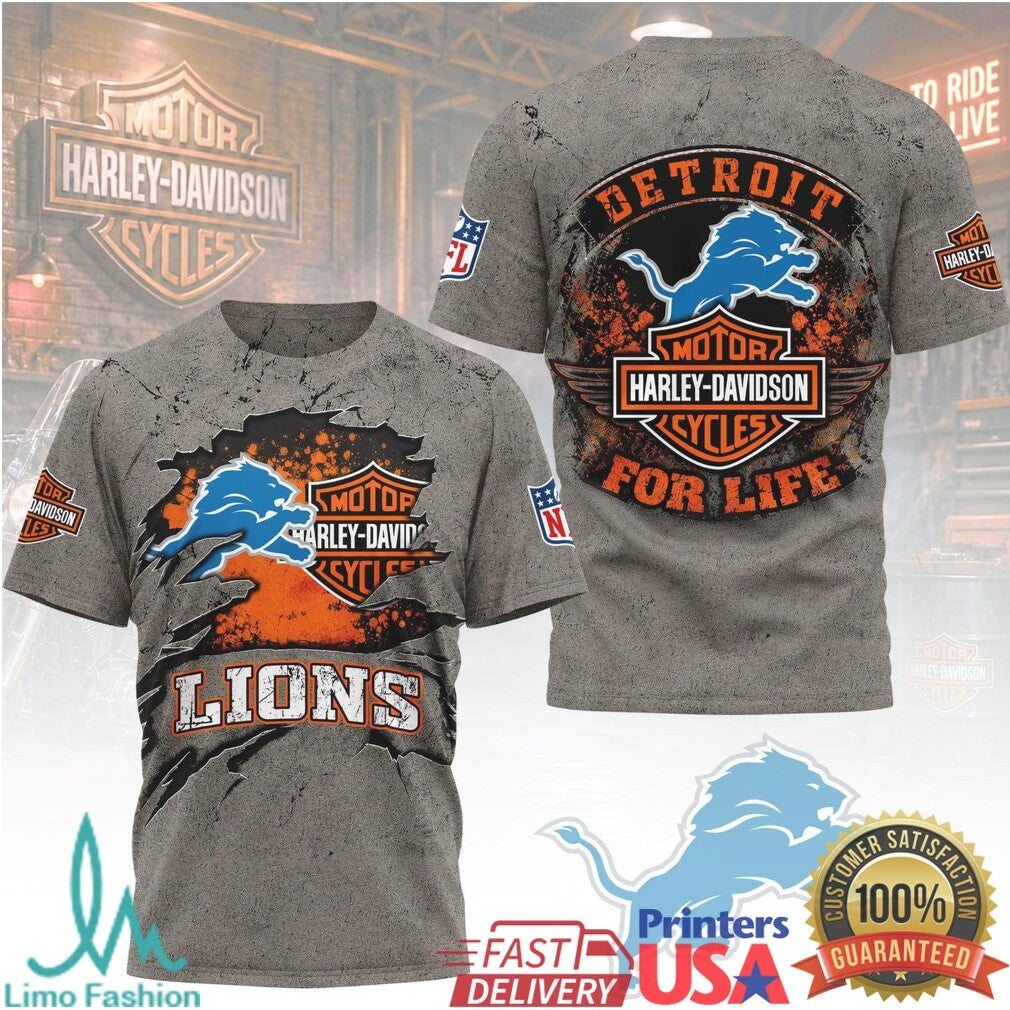 Detroit Lions Harley Davidson For Life T Shirt - Limotees LLC