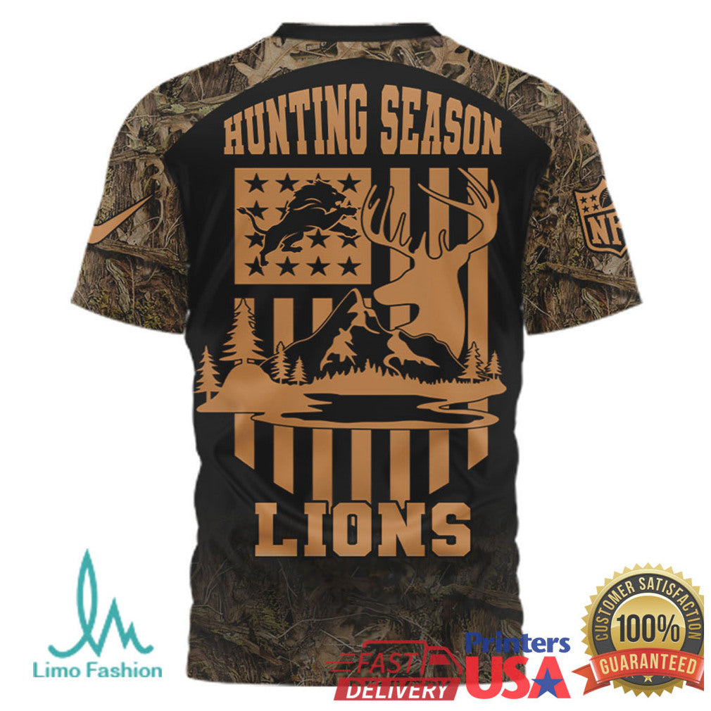 Detroit Lions Hunting Season Custom Name Camo Outdoor Graphic T Shirt - Limotees LLC