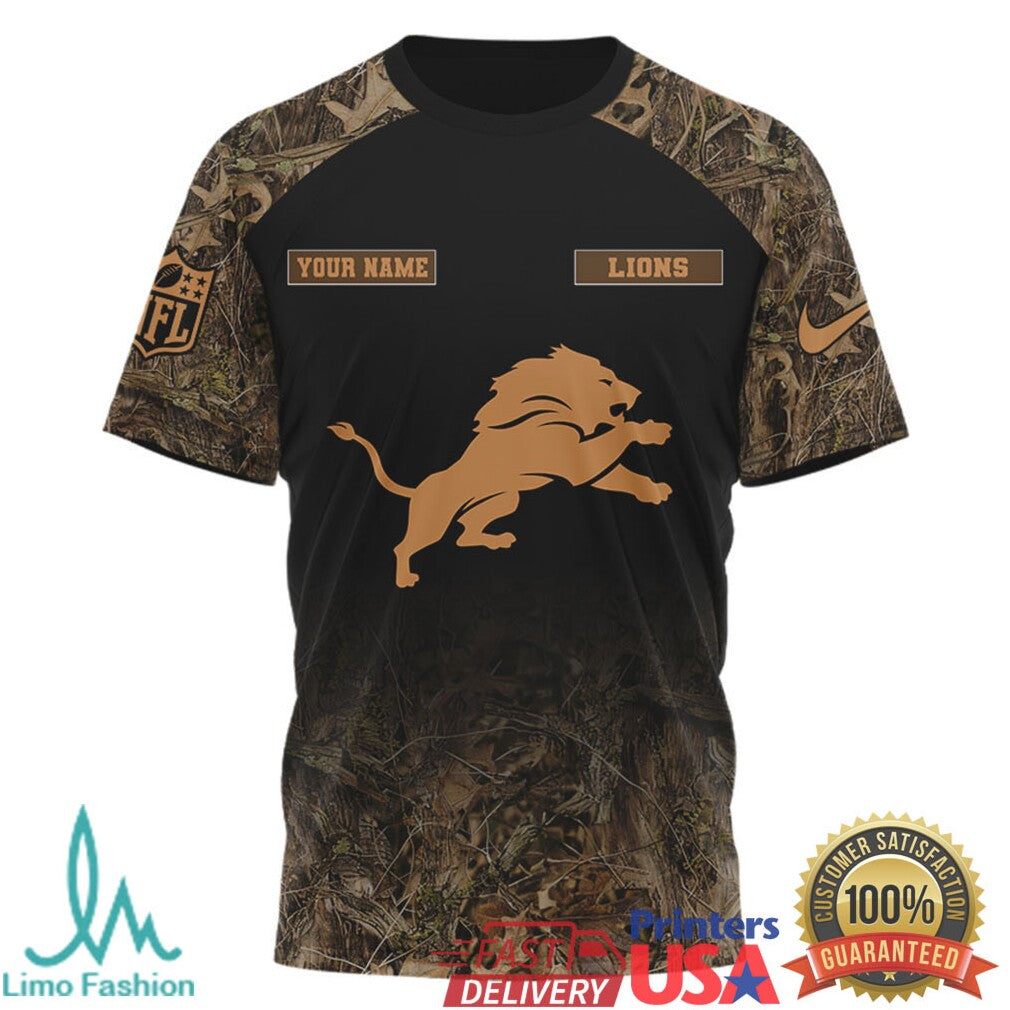 Detroit Lions Hunting Season Custom Name Camo Outdoor Graphic T Shirt - Limotees LLC
