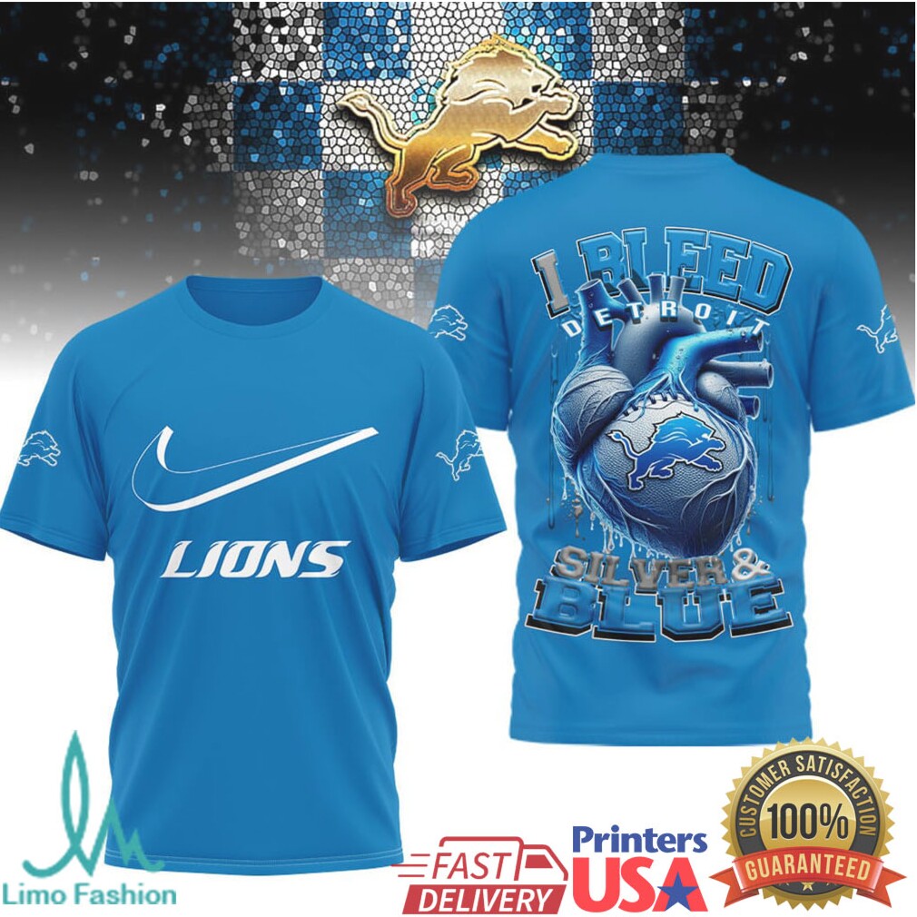 Detroit Lions “I Bleed Silver & Blue” Heart Fan T Shirt - Limotees LLC