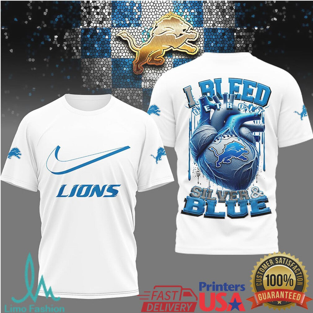 Detroit Lions “I Bleed Silver & Blue” Heart Fan T Shirt - Limotees LLC
