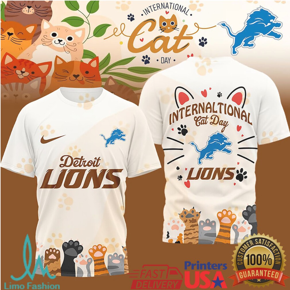 Detroit Lions International Cat Day Paw Print Graphic Tshirt - Limotees LLC