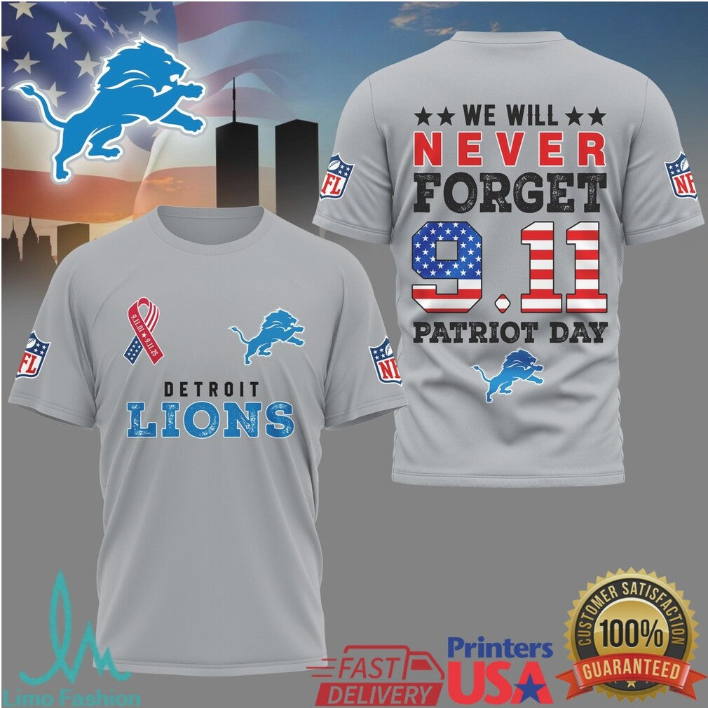 Detroit Lions & Kansas City Chiefs 9.11 Memorial Patriot Day We Will Never Forget T Shirt - Limotees LLC