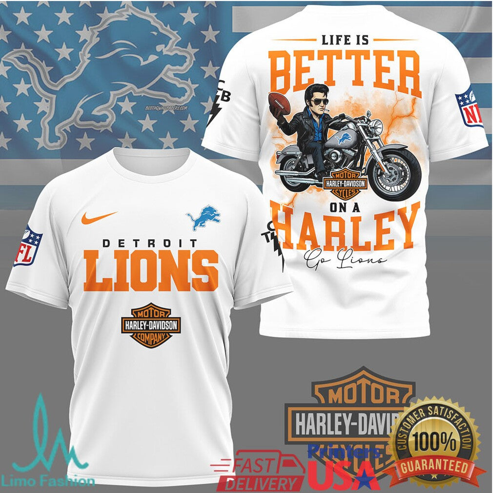 Detroit Lions Life Is Better On A Harley Football T Shirt - Limotees LLC