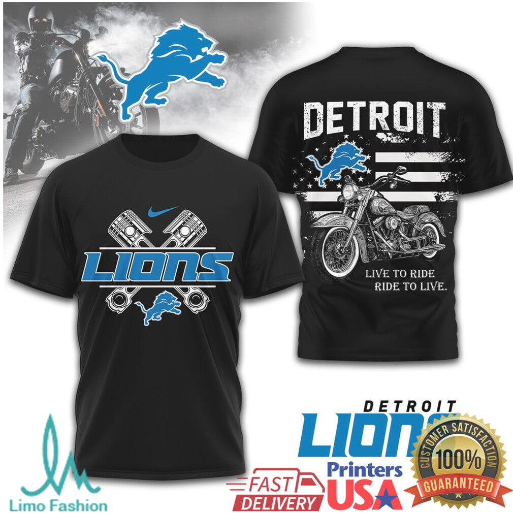 Detroit Lions “Live To Ride” Custom Chopper Biker T Shirt - Limotees LLC