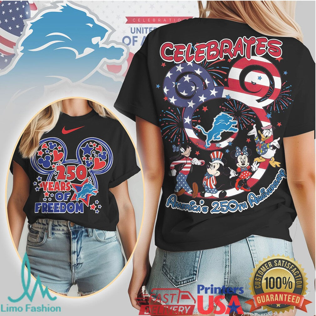 Detroit Lions Mickey & Friends America's 250th Anniversary T Shirt - Limotees LLC