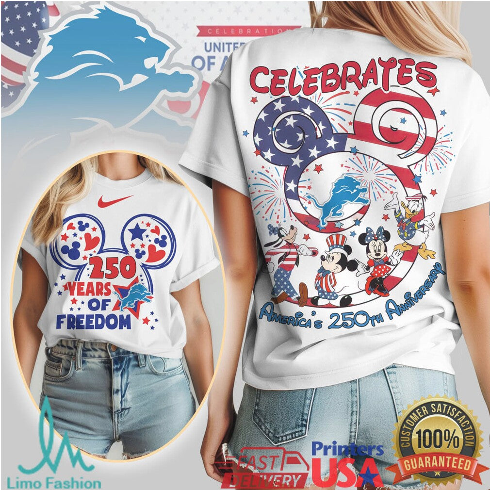 Detroit Lions Mickey & Friends America's 250th Anniversary T Shirt - Limotees LLC