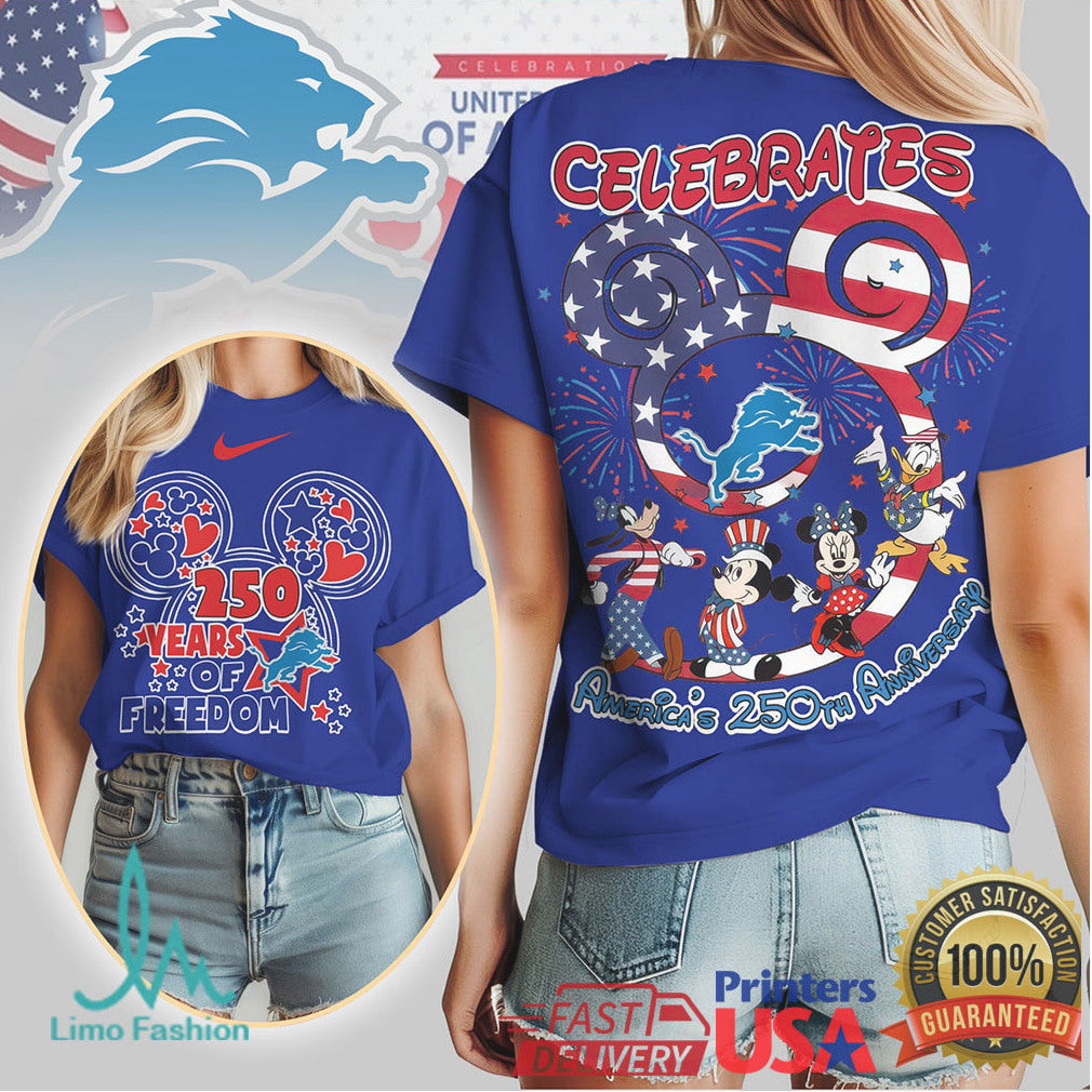 Detroit Lions Mickey & Friends America's 250th Anniversary T Shirt - Limotees LLC
