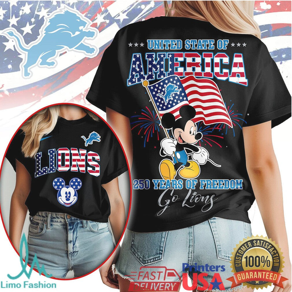 Detroit Lions Mickey Mouse United State of America 250 Years of Freedom T Shirt