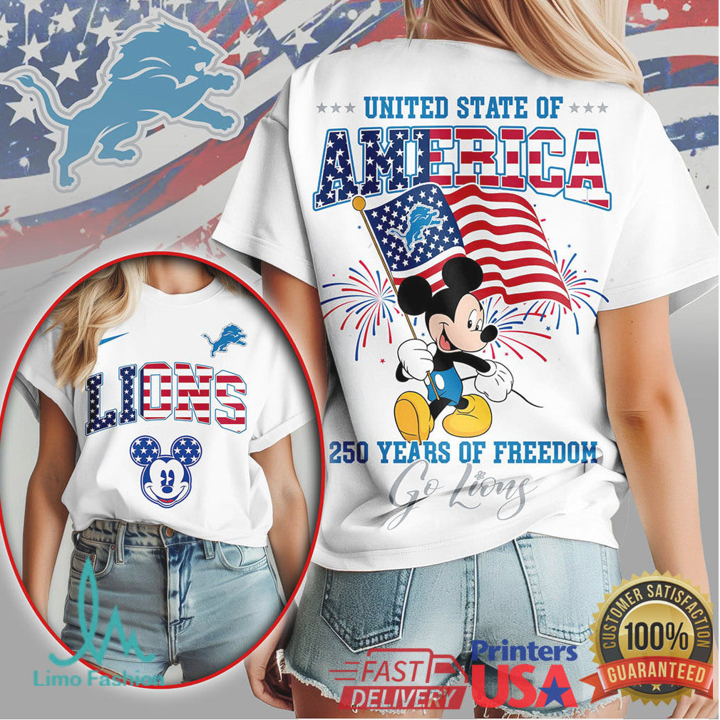 Detroit Lions Mickey Mouse United State of America 250 Years of Freedom T Shirt