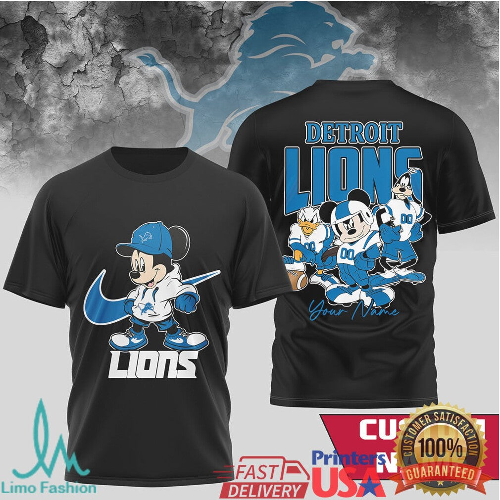 Detroit Lions Mickey Mouse and Friends Personalized Name Shirt - Limotees LLC