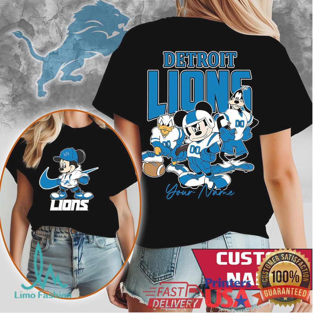 Detroit Lions Mickey Mouse and Friends Personalized Name Shirt - Limotees LLC