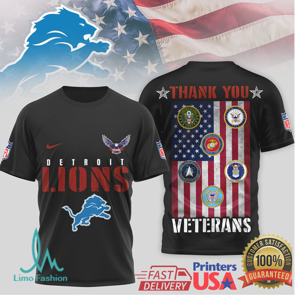 Detroit Lions Military Appreciation “Thank You Veterans” 3D T Shirt - Limotees LLC